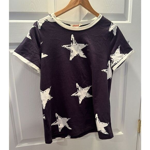 Mazik Tops - Mazik Women’s Blue and White Star Short Sleeve T-Shirt Shirt Size Large